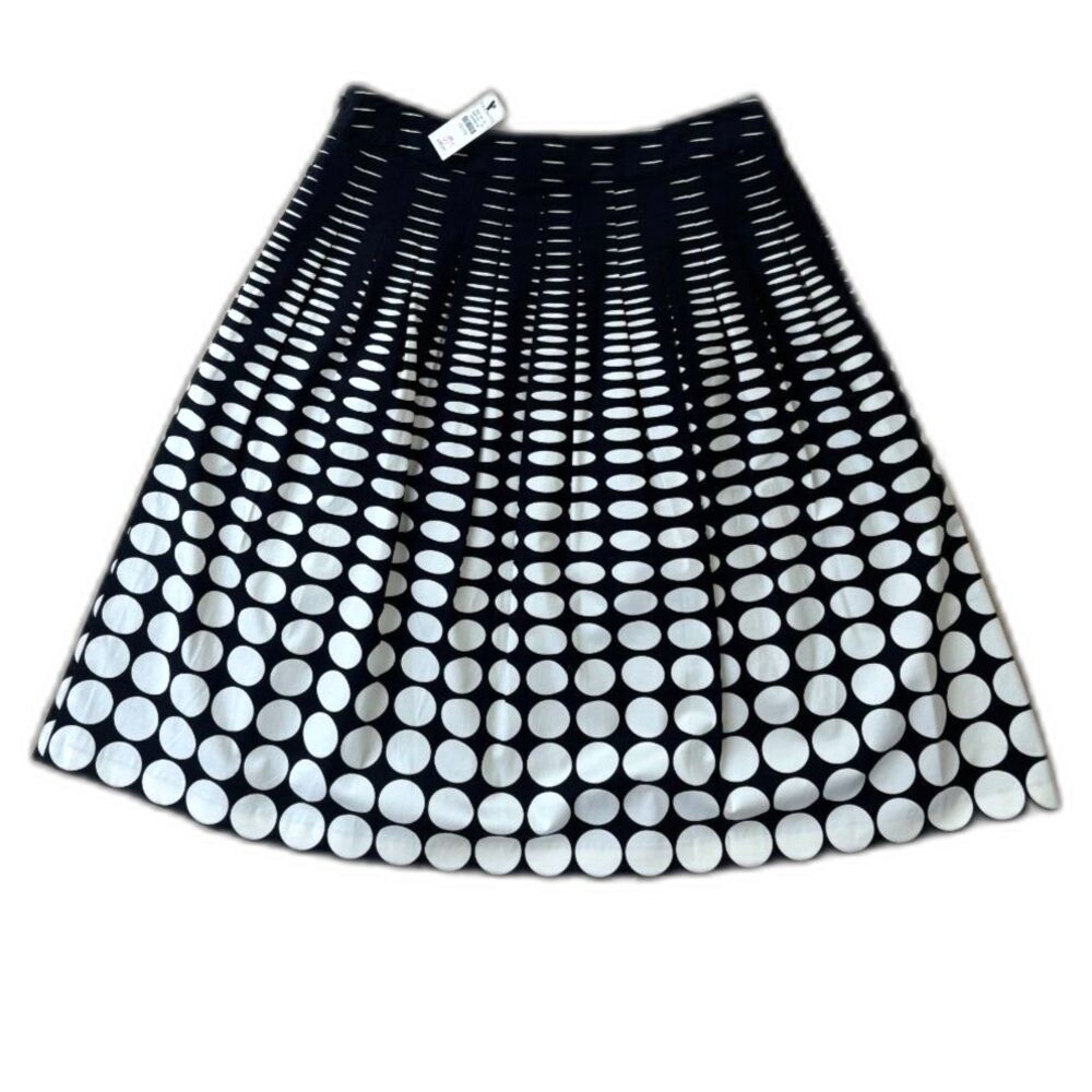 NWT Talbots Pleated Midi Skirt Optical Geometric Black White 4P $119